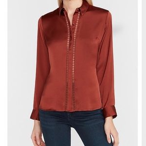 Express Satin Lace Trim Portofino Shirt NWT